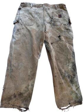 Ultra Thrashed Vintage Carhartt 40x30 Brown Carpenter Pants - Sun Faded Grunge